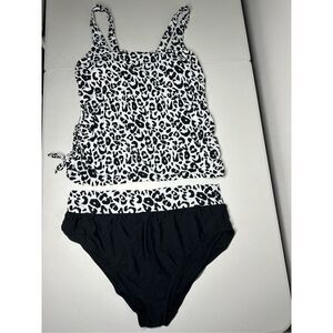 Mynah Black White Animal Print Tankini Top High Waist Swim Brief Set Size 20W
